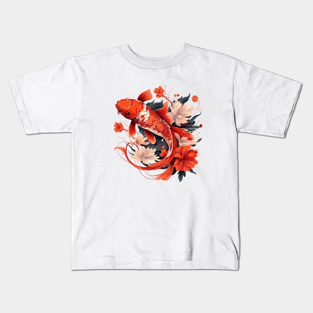 Koi Fish In A Pond Kids T-Shirt by zooleisurelife